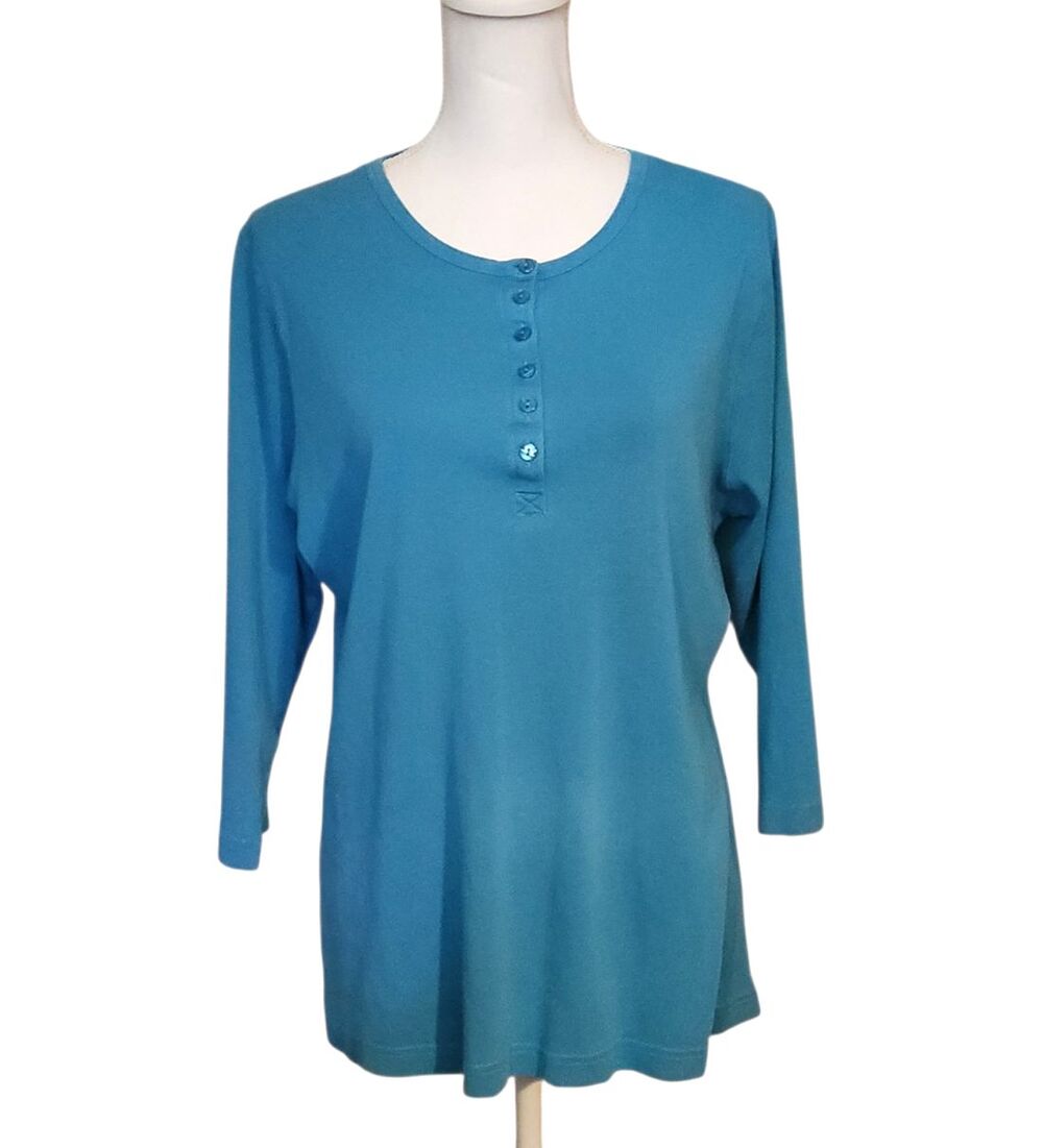 Duluth Trading Co. Henley Tshirt 3/4 Sleeve Blue Cotton Womens Size XL